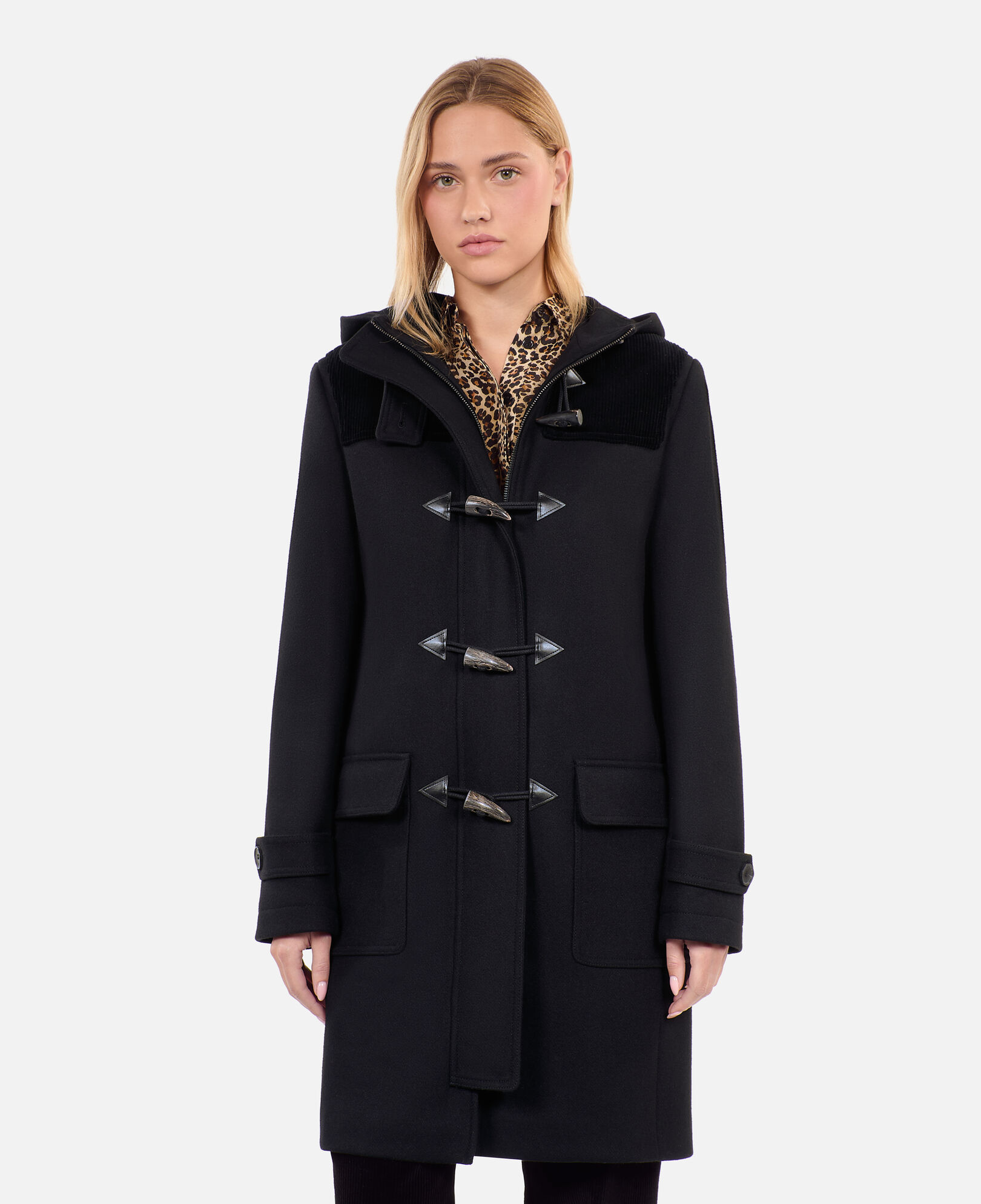 The Kooples WOMEN BLACK black hooded pea coat