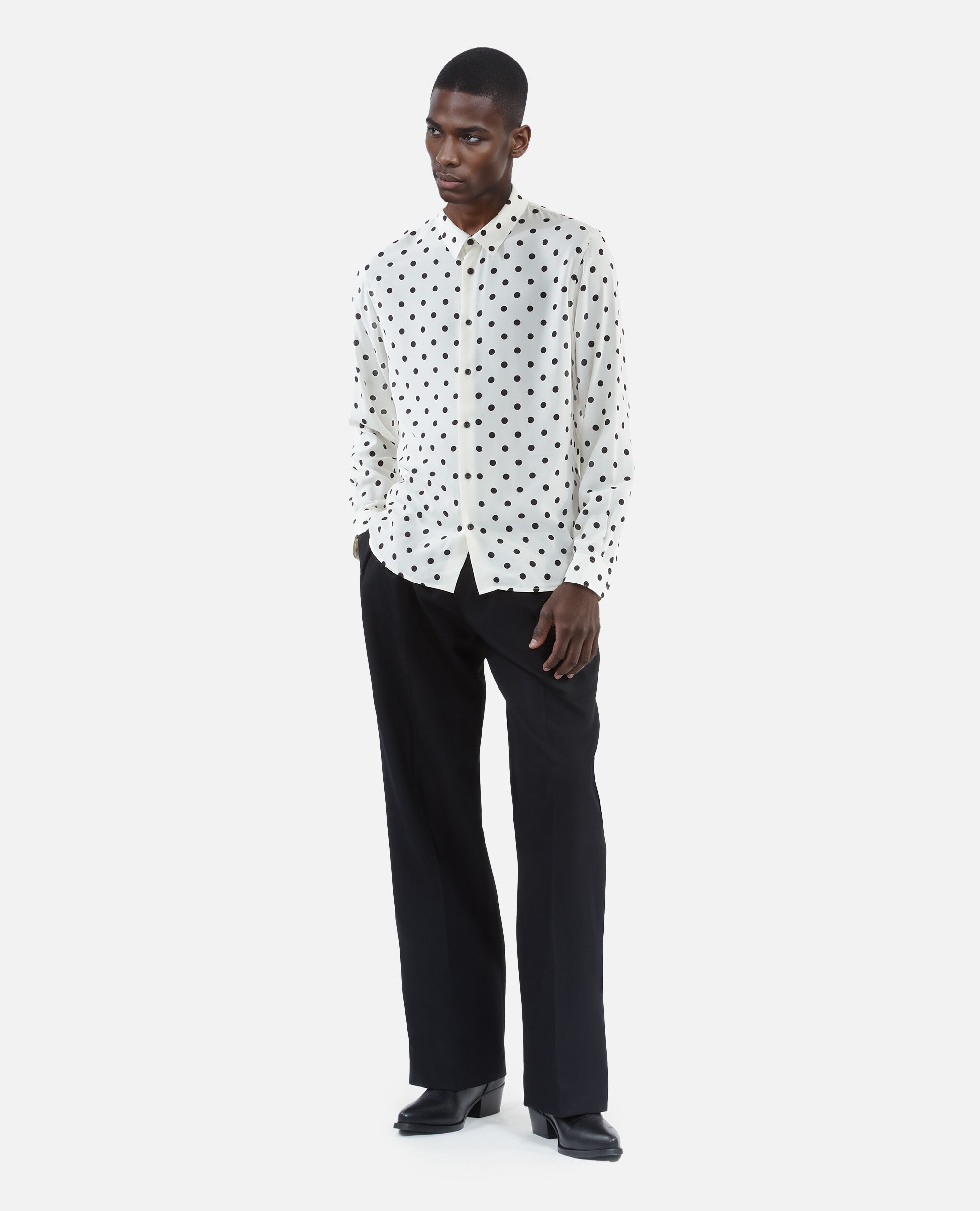 White polka dot printed shirt, WHITE / BLACK, hi-res image number null