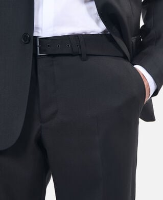 The Kooples HOMME BLACK pantalon de costume en laine à ceinture intégrée noir coupe ajustée