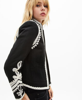 The Kooples DAMEN BLACK bestickte jacke aus schwarzer baumwolle