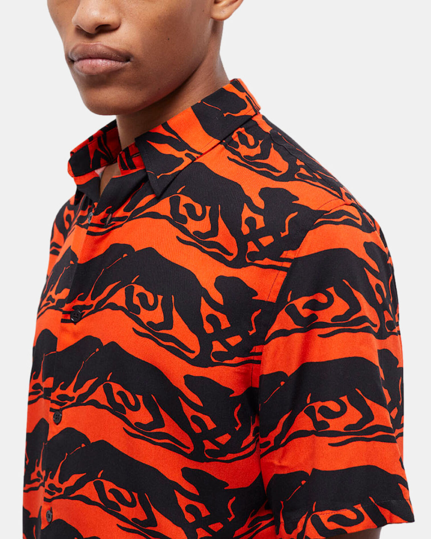 Panther print casual shirt, BLACK - RED, hi-res image number null