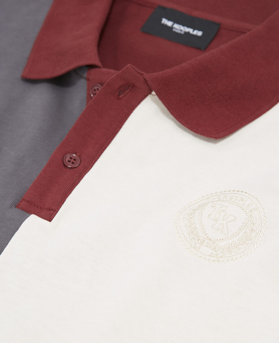 burgundy polo with multicolored patchwork