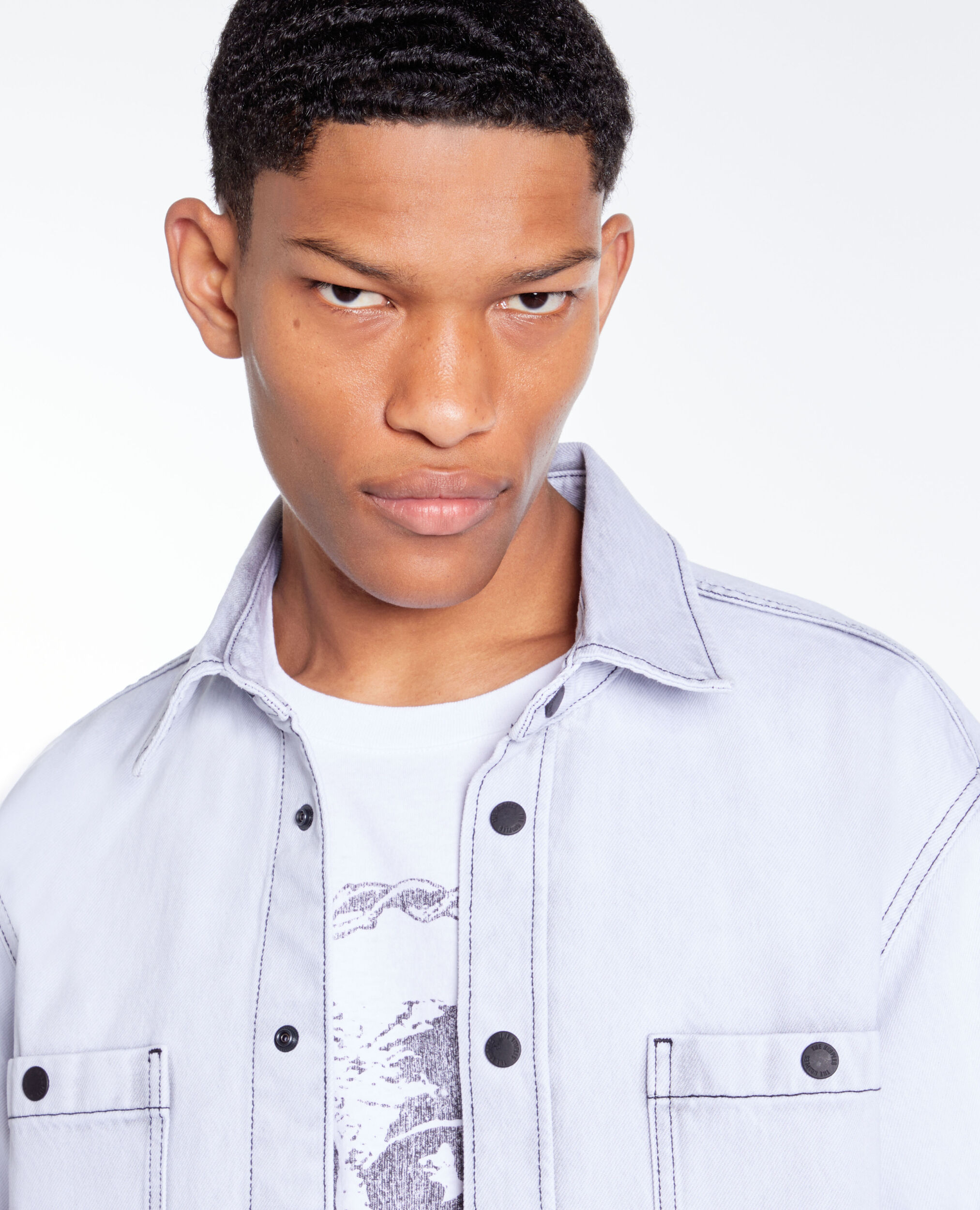 Chemise blanche en denim décoloré, WHITE BLEACH, hi-res image number null