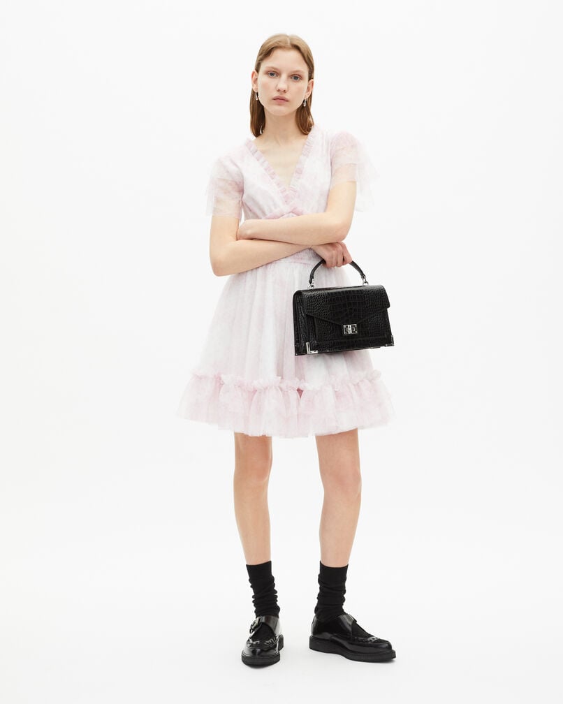 The Kooples F WHITE - PINK short dress in pale pink printed tulle