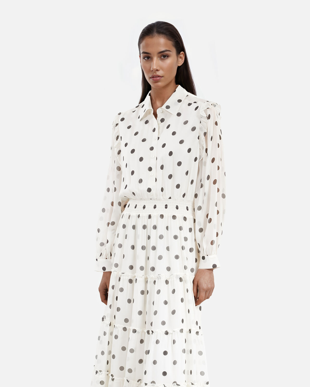 The Kooples MUJER WHITE / BLACK maxivestido blanco con lunares crudos