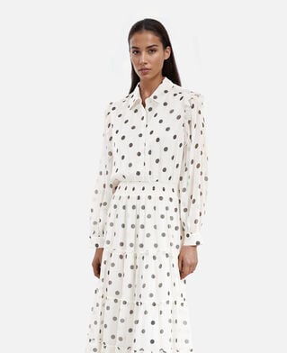The Kooples FEMME WHITE / BLACK robe longue blanche à pois écrue