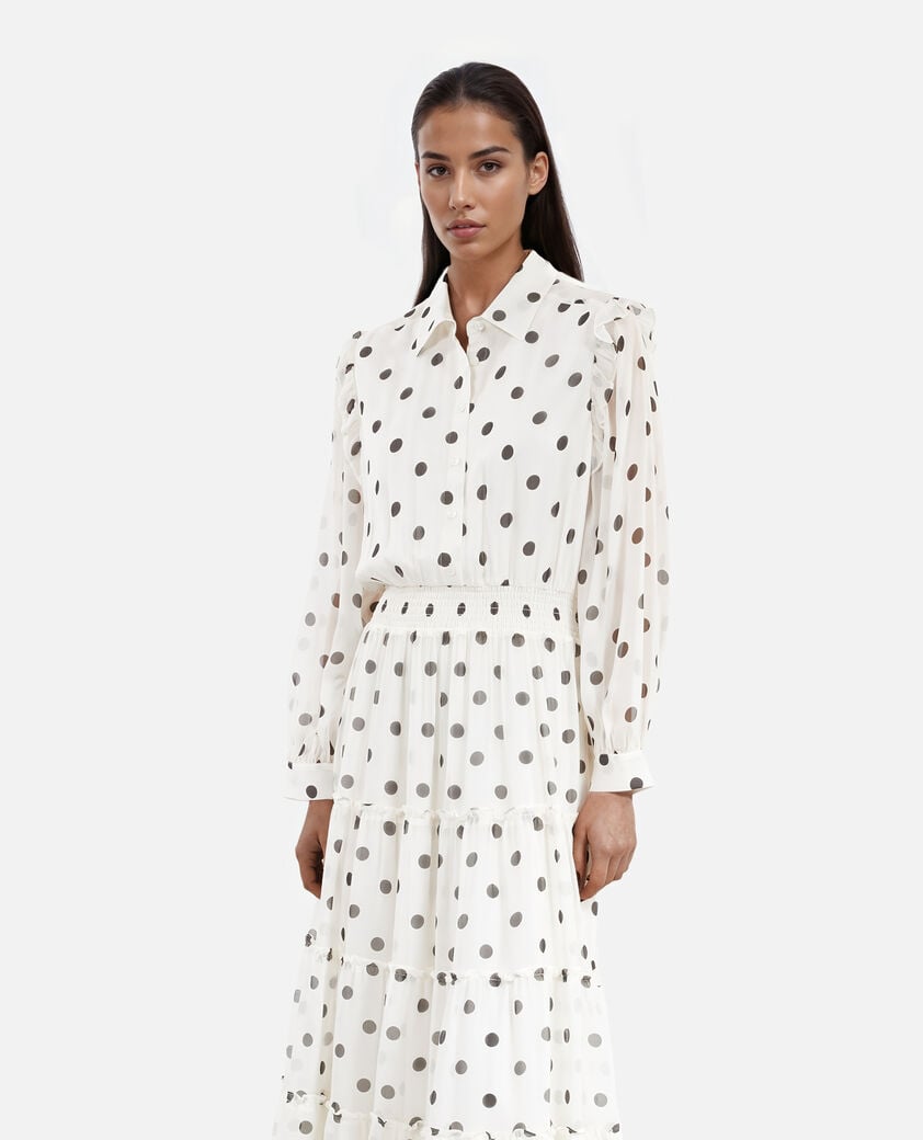 The Kooples WOMEN WHITE / BLACK white maxi dress with ecru polka dots