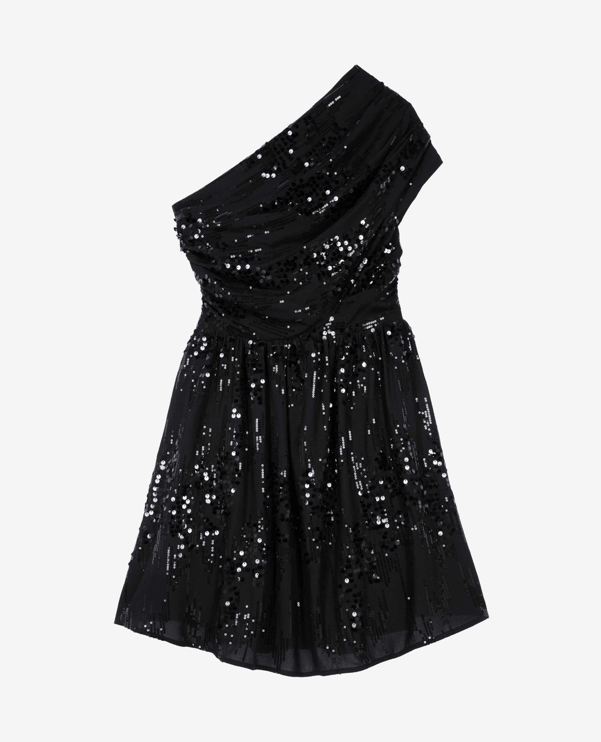 Robe courte à sequins effet drapé noire, BLACK, hi-res image number null