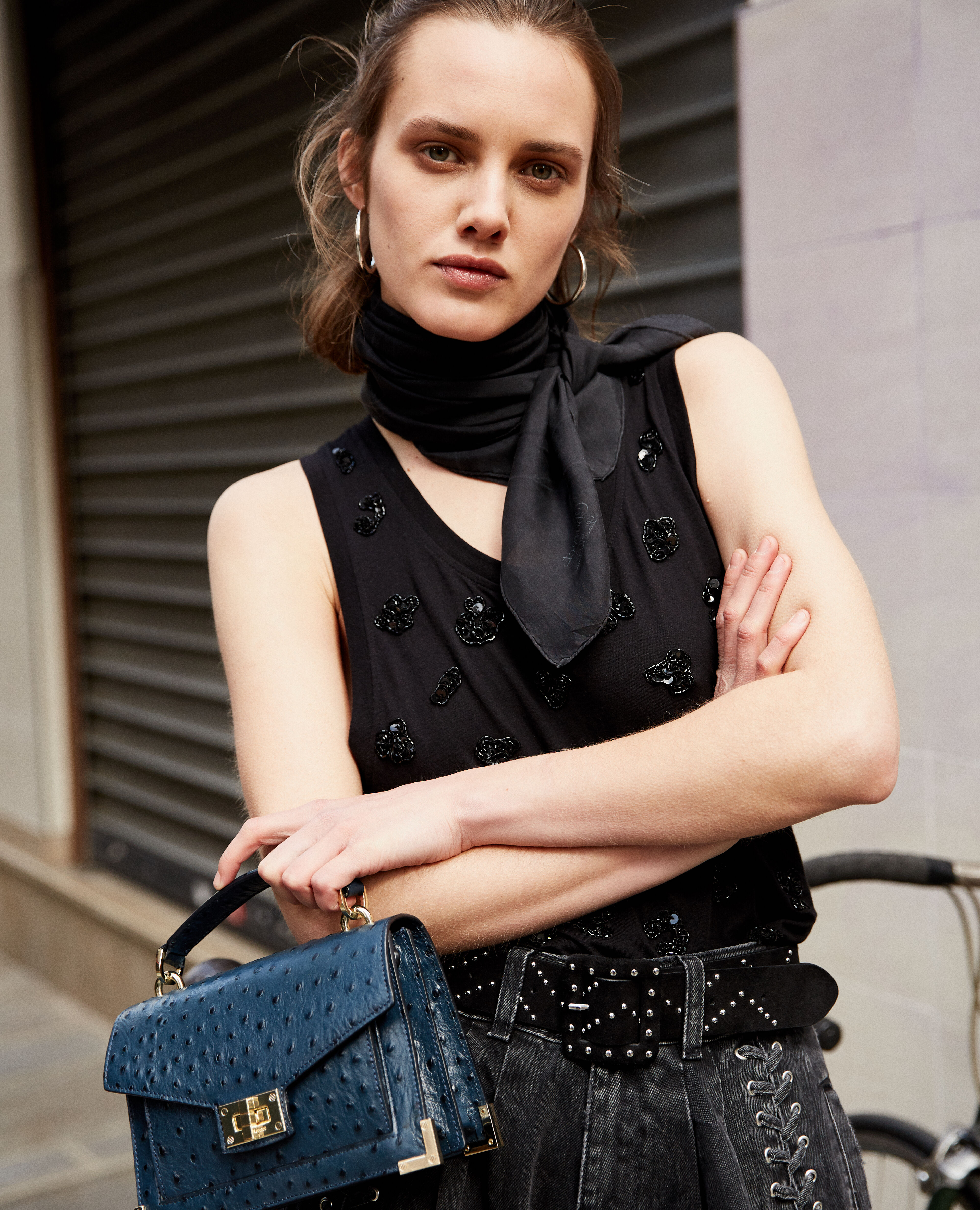 Black cotton tank top with embroidered details The Kooples Women
