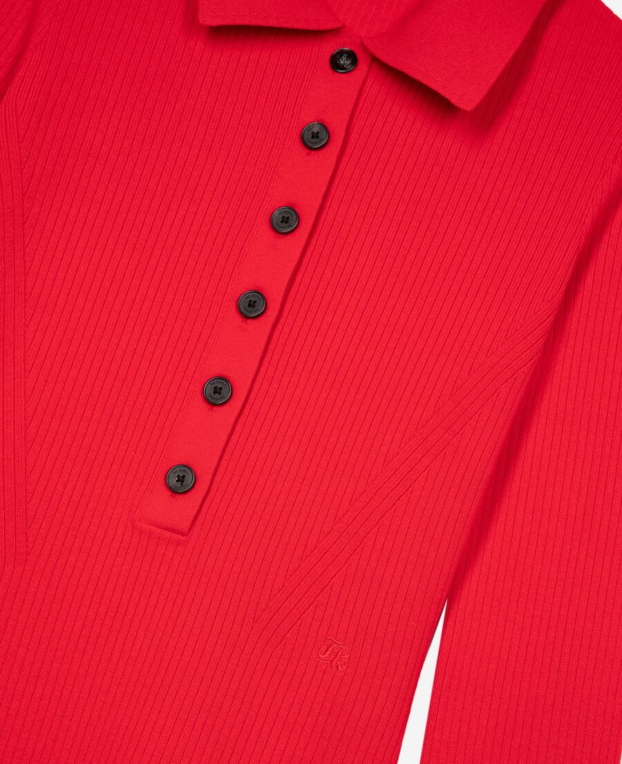 The Kooples FEMME TANGO RED pull en maille côtelée rouge