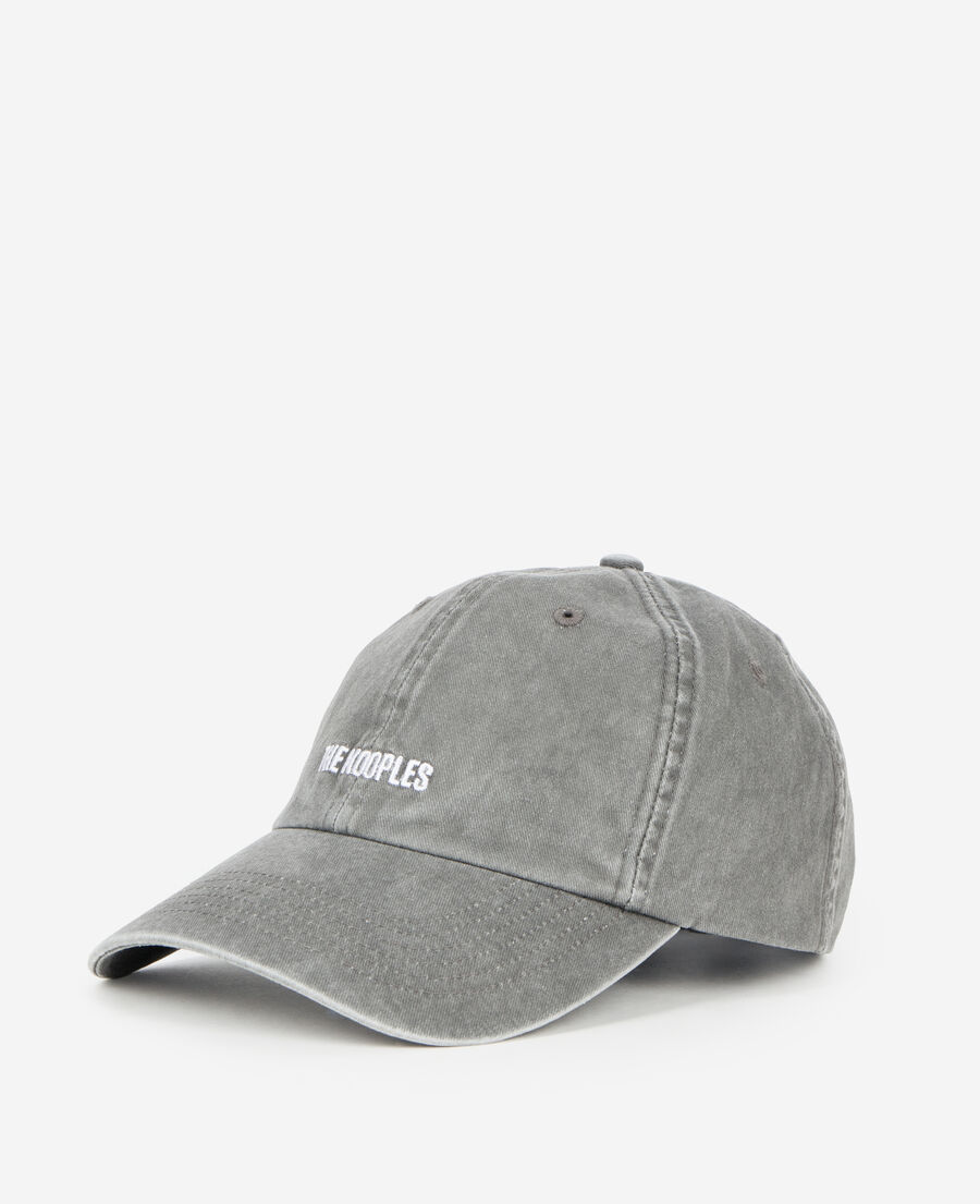 The Kooples MIXED BLACK WASHED black embroidered logo cap