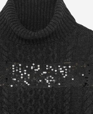 The Kooples F BLACK dark grey turtleneck sweater with sequin stripes