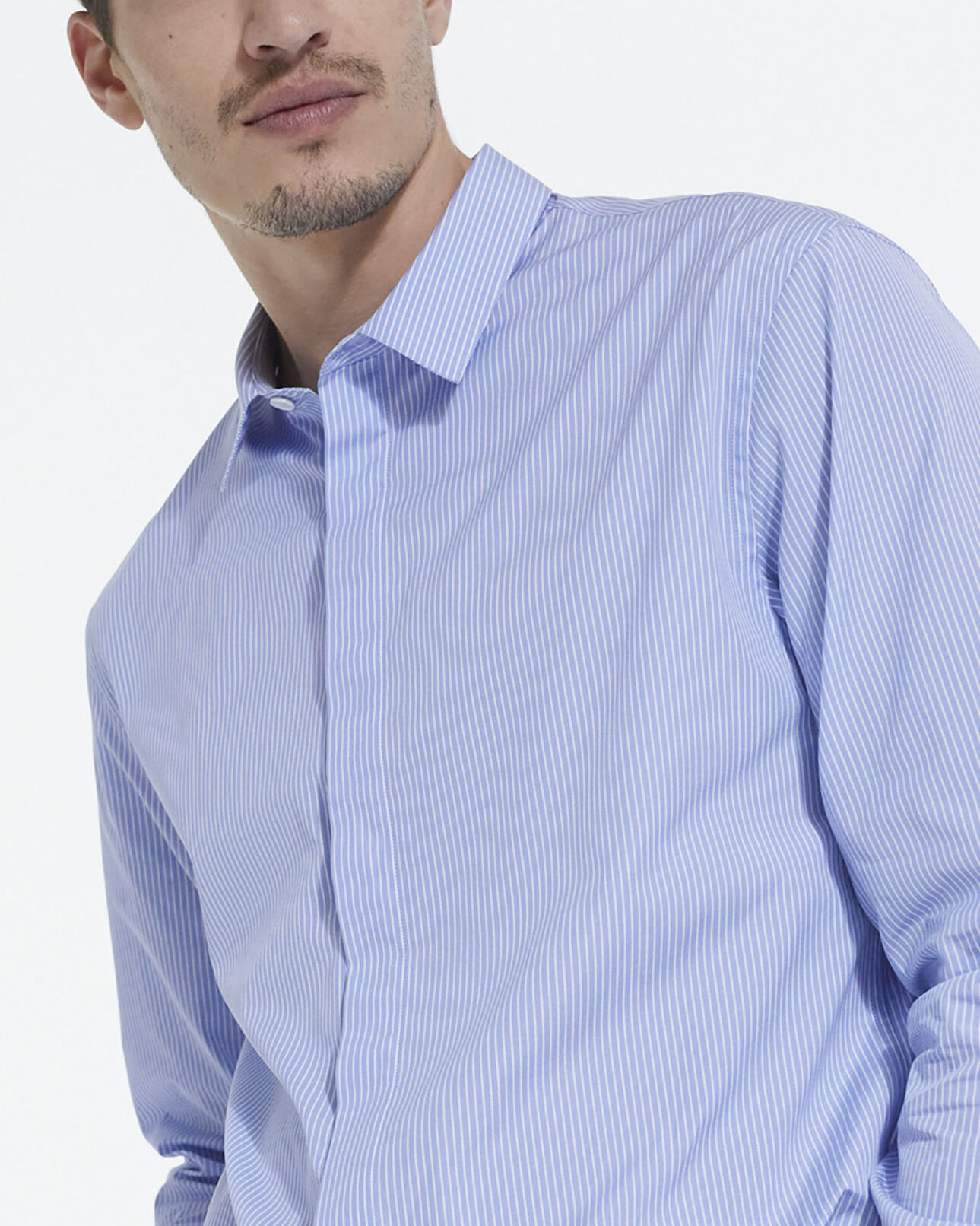 The Kooples HOMME WHITE / SKY BLUE chemise col classique à rayures