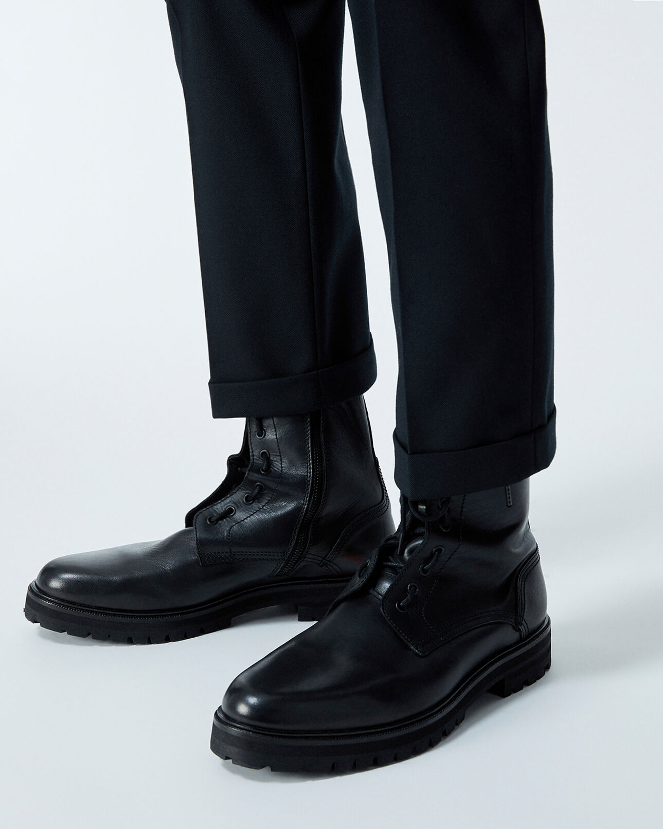 The Kooples HERREN BLACK boots schwarz lederdetail schnürung seitlich