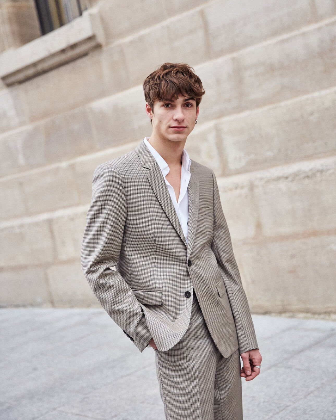 The Kooples HERREN BEIGE / BROWN / BLACK elegantes beiges wollsakko mit hahnentritt-motiv