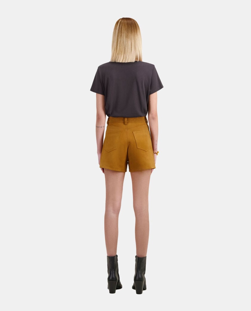 The Kooples F CAMEL camel leather shorts with fringes