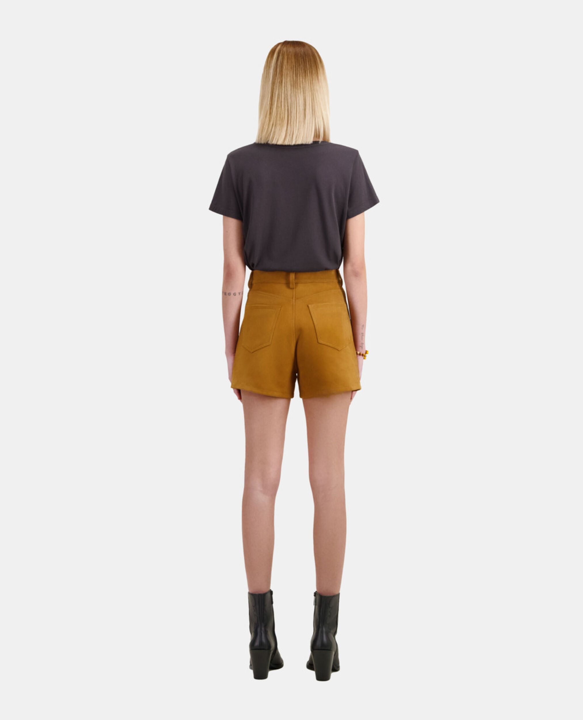 Camel leather shorts with fringes, CAMEL, hi-res image number null
