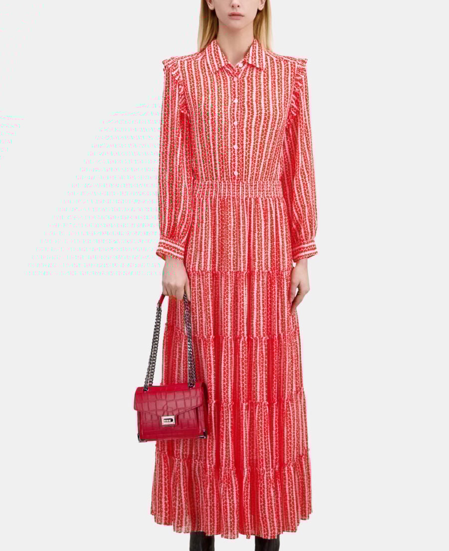 The Kooples F RED WHITE long printed dress with ruffles
