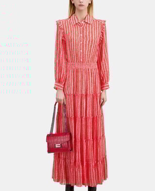The Kooples F RED WHITE long printed dress with ruffles
