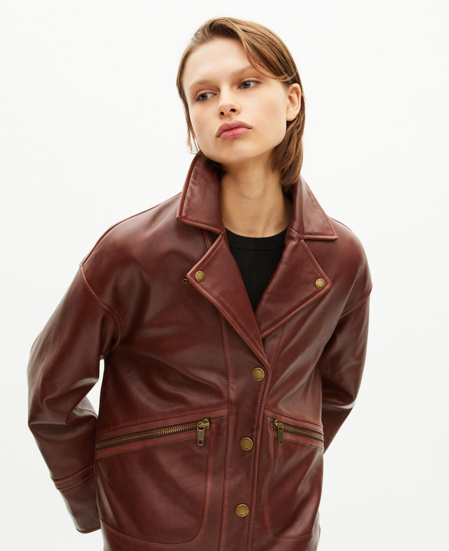 The Kooples WOMEN BROWN loose-fitting brown leather jacket