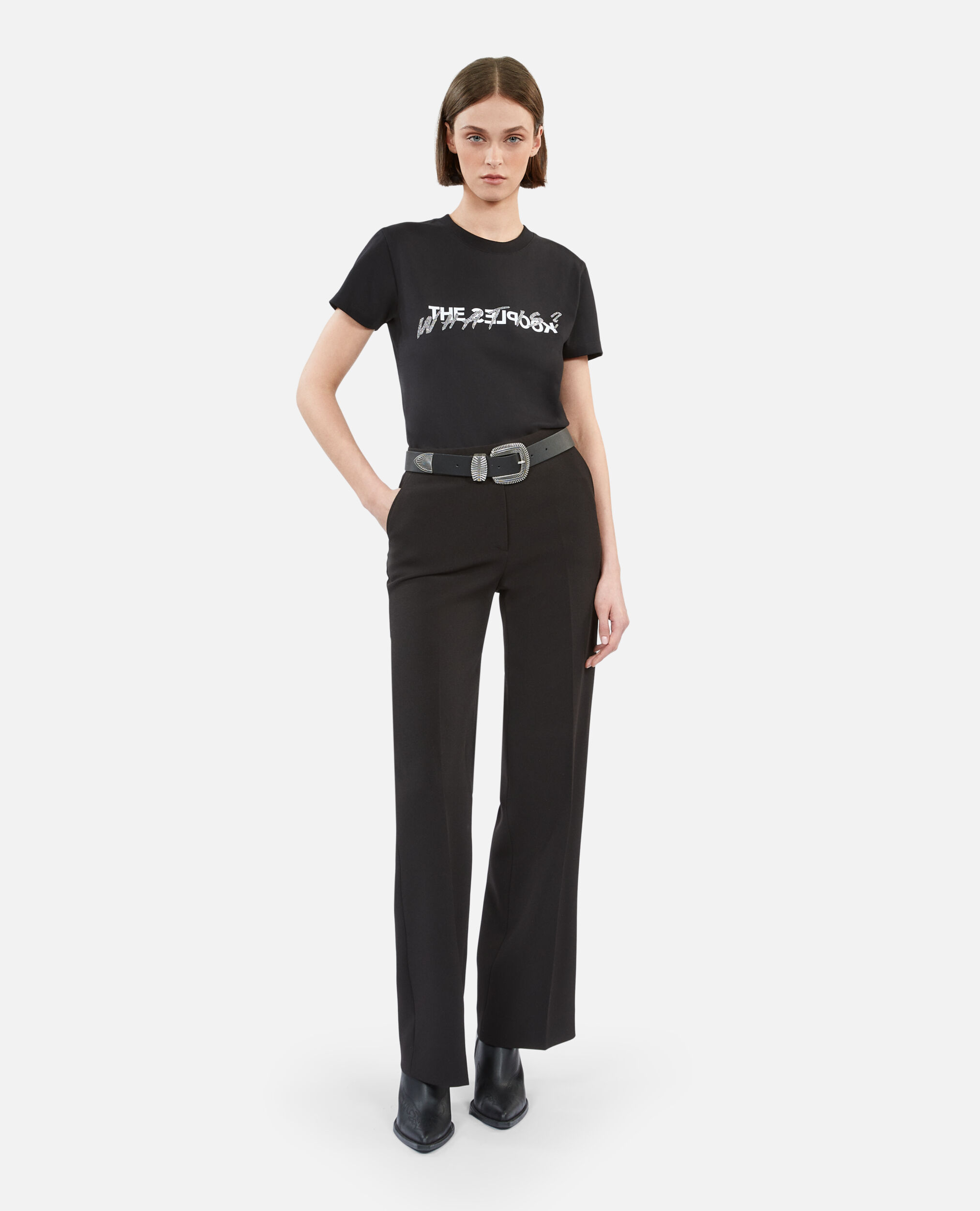 Black crêpe suit pants, BLACK, hi-res image number null