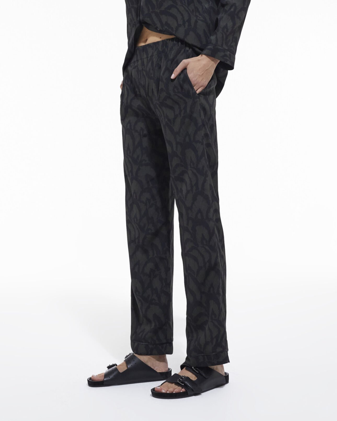 The Kooples WOMEN KAKI BLACK printed silk pants