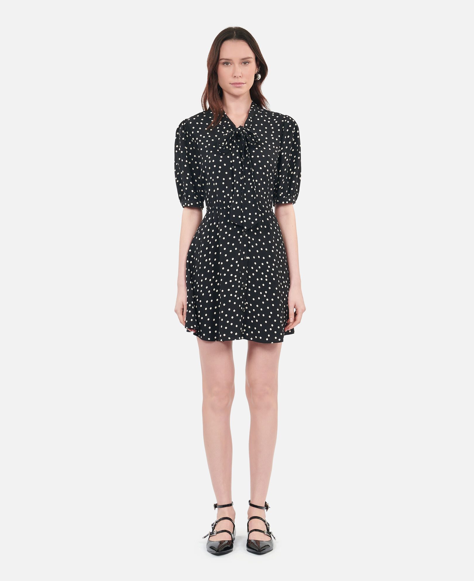 The Kooples WOMEN BLACK WHITE short black polka dot dress