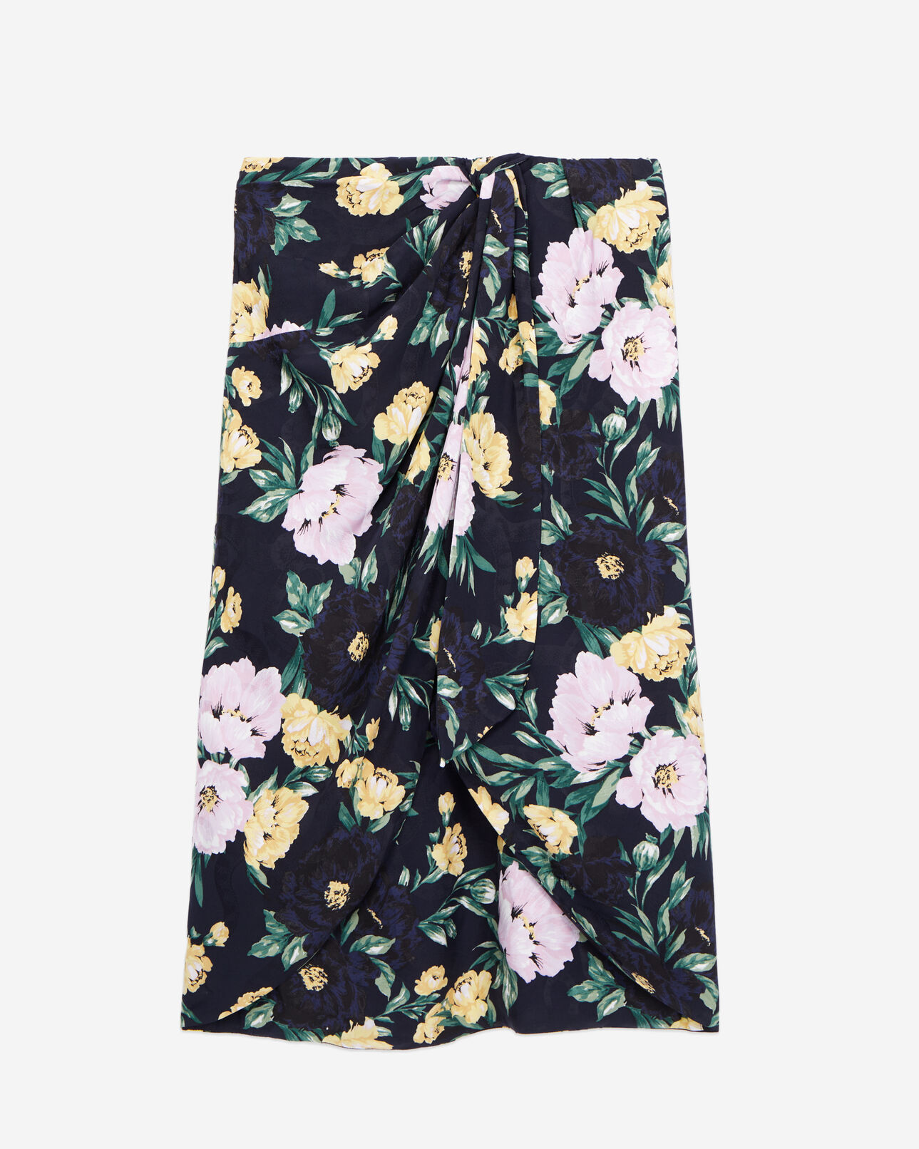 The Kooples FEMME LIGHT PINK / DARK NAVY jupe midi fleurie