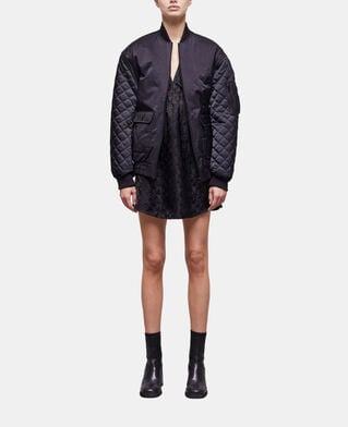 The Kooples DAMEN BLACK schwarze, satinierte bomberjacke mit abnehmbaren ärmeln