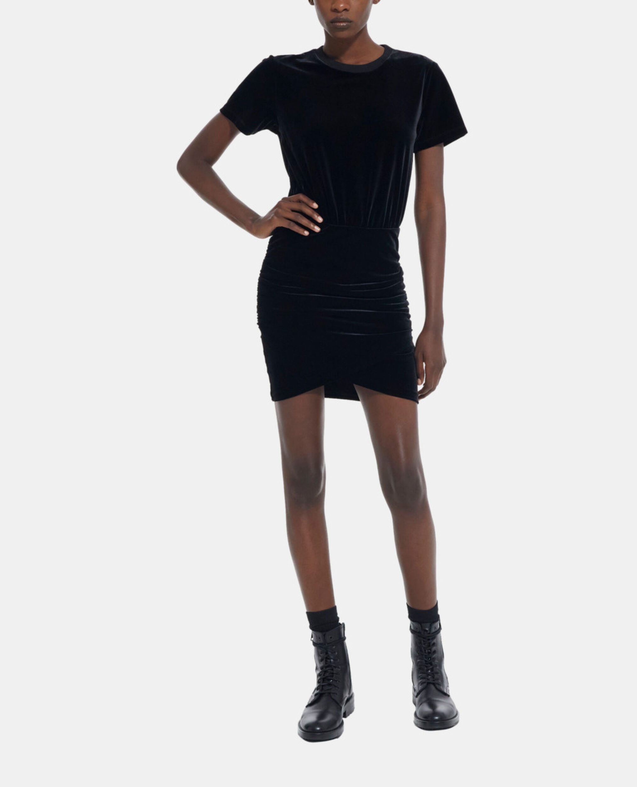 Robe courte en velours noire, BLACK, hi-res image number null