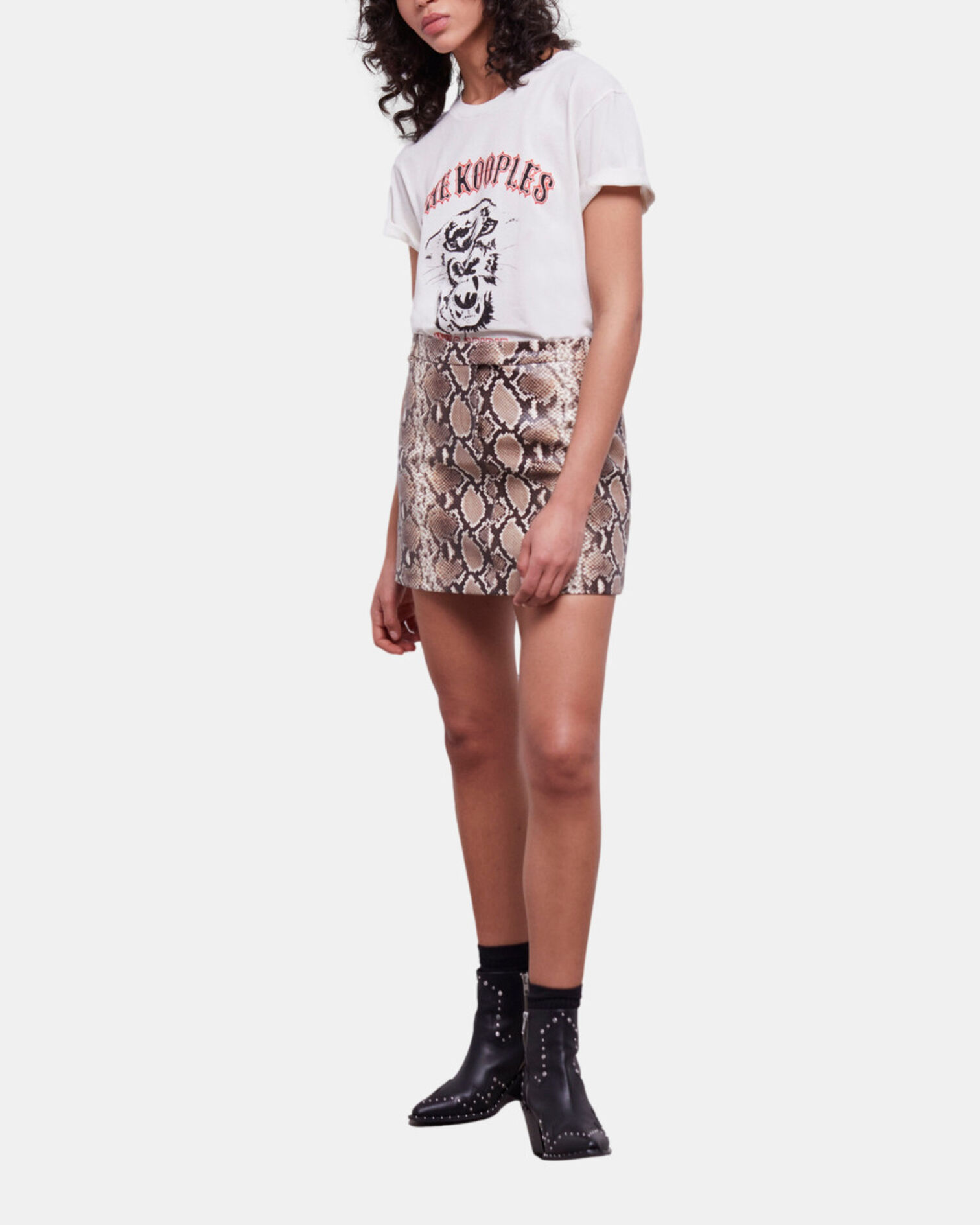 Snakeskin-effect leather skirt, PYTHON BEIGE, hi-res image number null