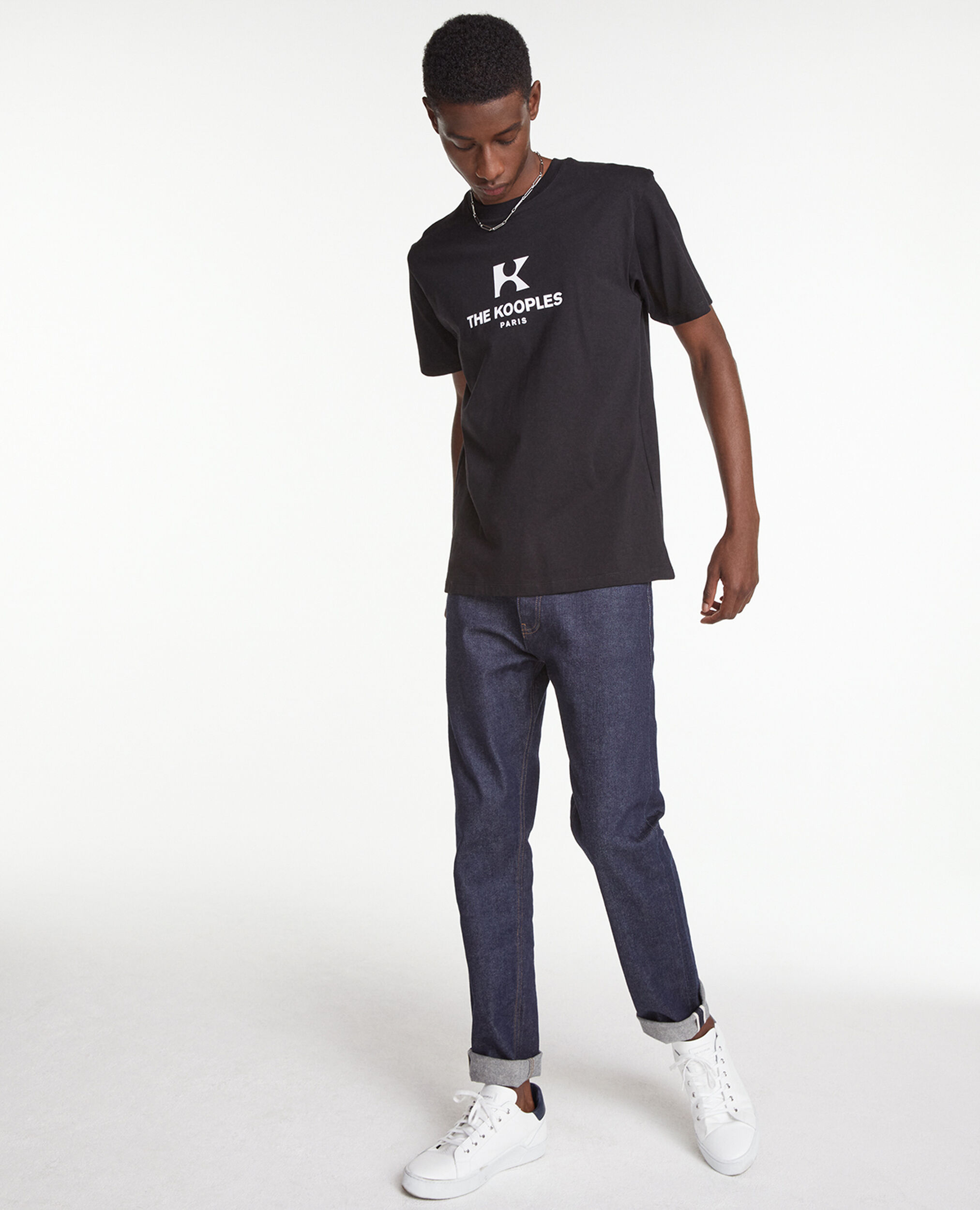 Black cotton T-shirt with monogram logo, BLACK, hi-res image number null