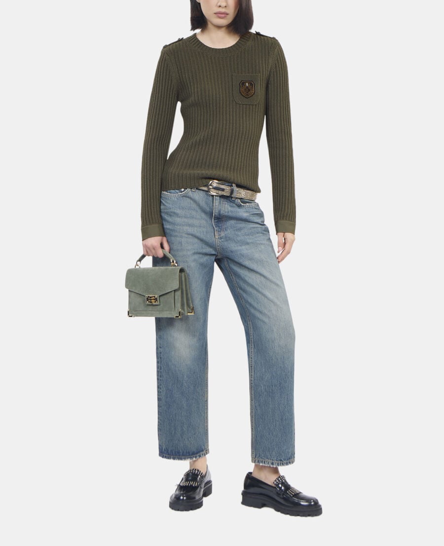 The Kooples DAMEN OLIVE NIGHT gerippter, khakifarbener strickpullover