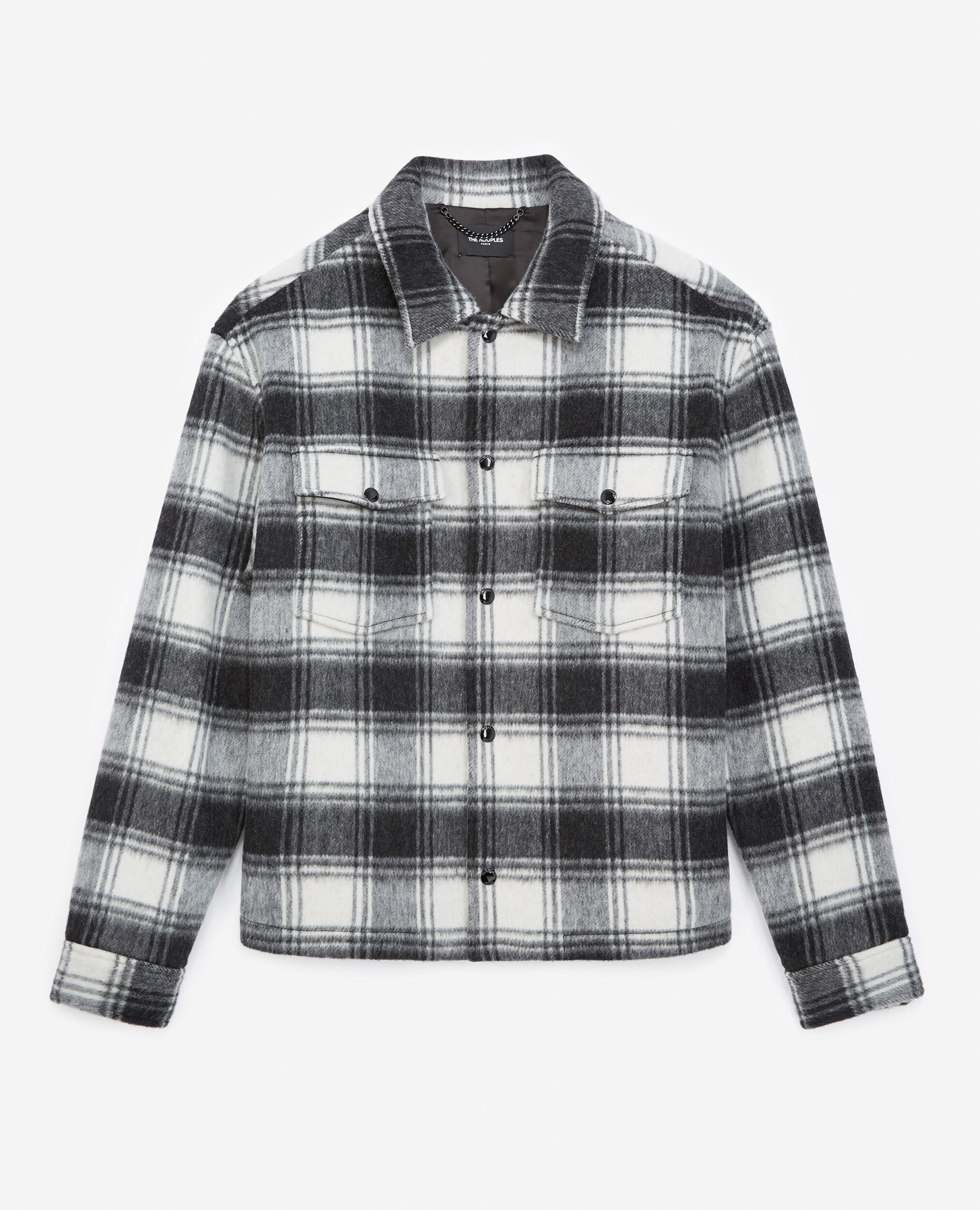 Black and white wool jacket with check motif