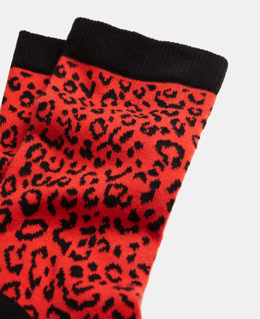 The Kooples MIXTE RED / BLACK chaussettes l&eacute;opard rouge