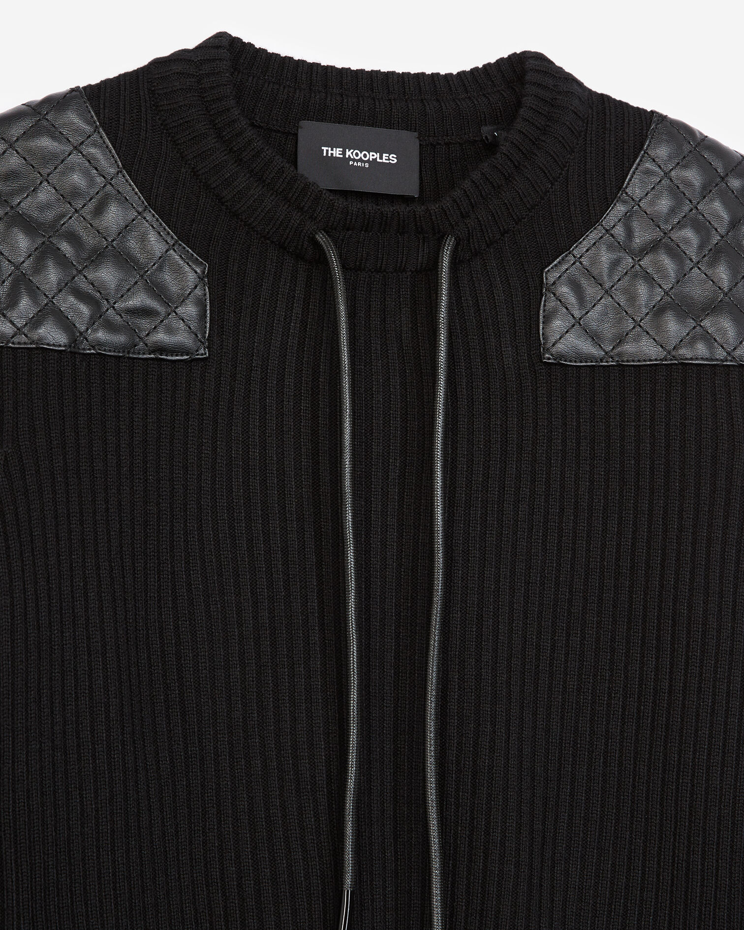 Cropped black sweater with shoulder inserts, BLACK, hi-res image number null