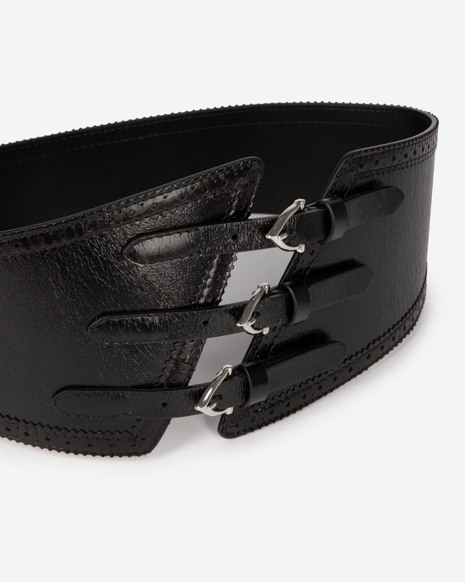 Ceinture corset en cuir noir avec boucles, BLACK, hi-res image number null