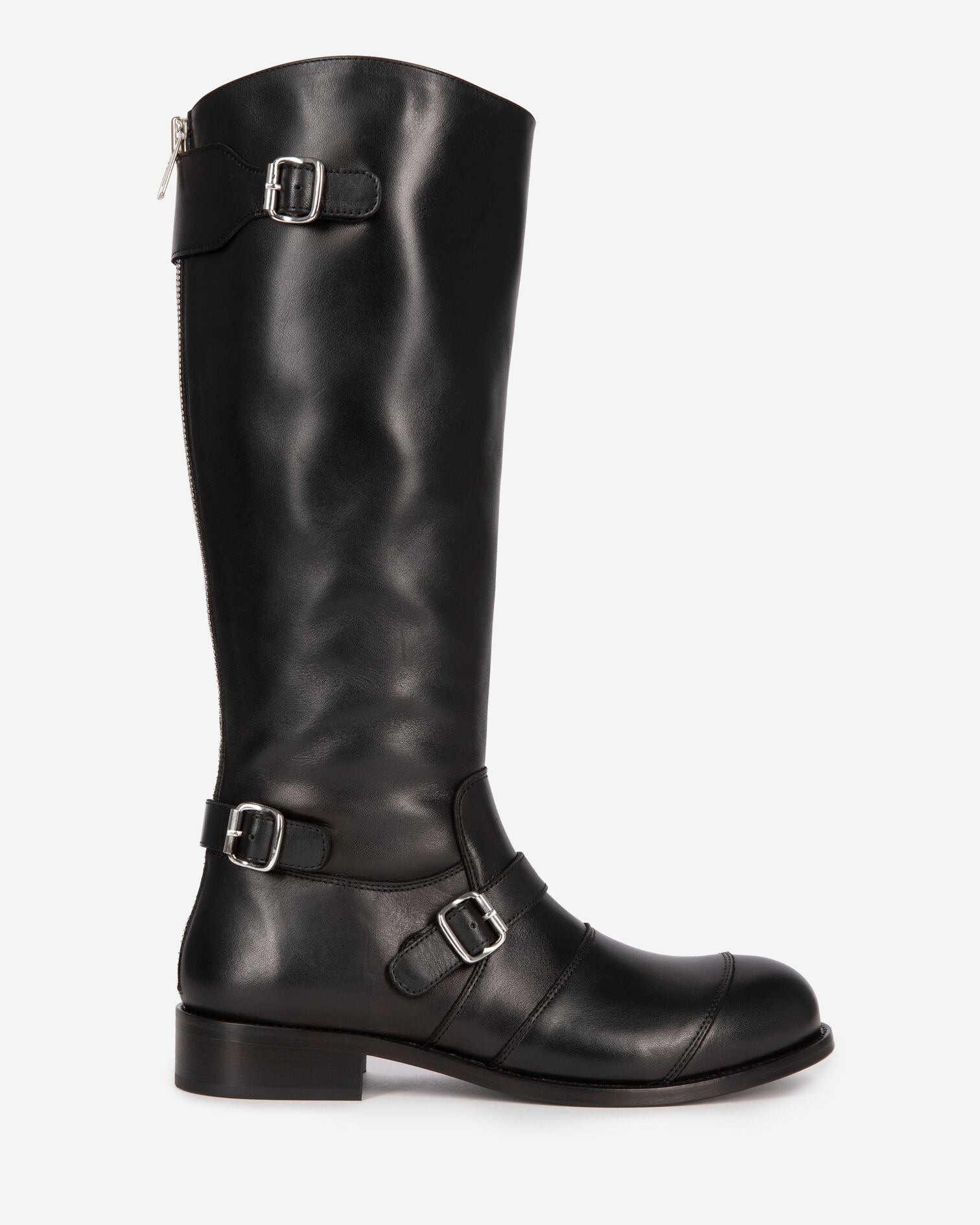 Black leather boots with buckles, BLACK, hi-res image number null
