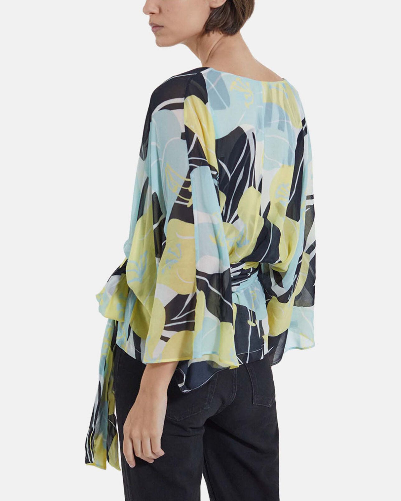 The Kooples FEMME GREEN top fluide vert kimono imprimé fleuri