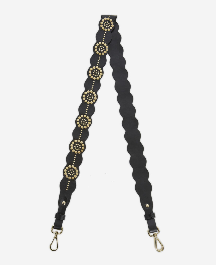black leather handle with gold flower details