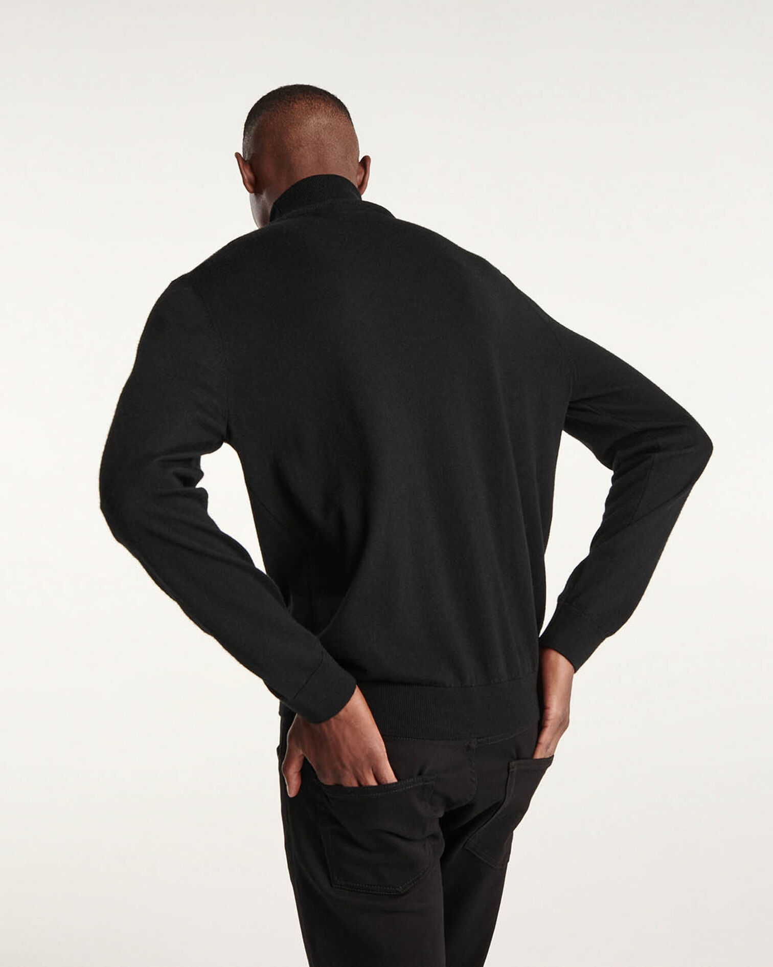 Pull col roulé laine noir slim cuir, BLACK, hi-res image number null