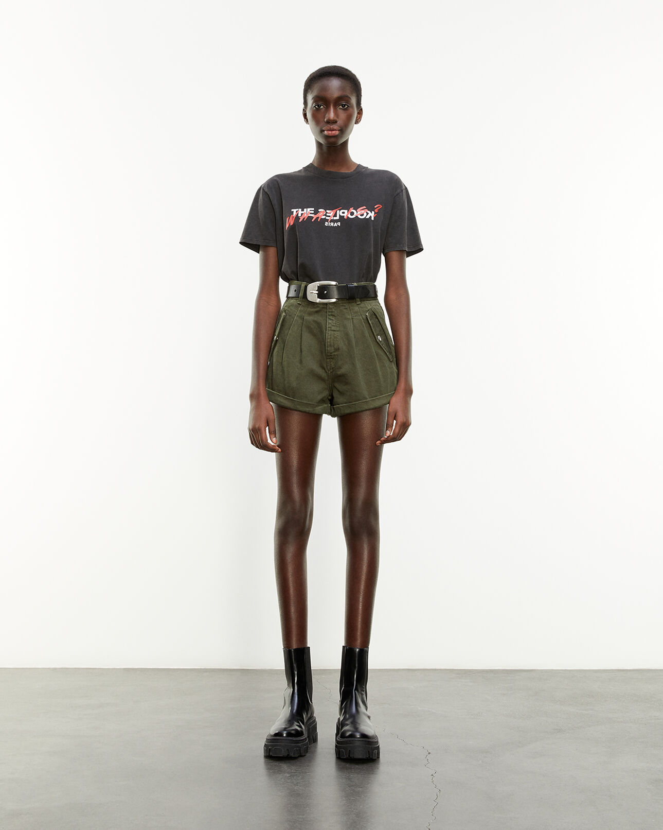 The Kooples WOMEN KAKI stretch linen khaki shorts with pockets