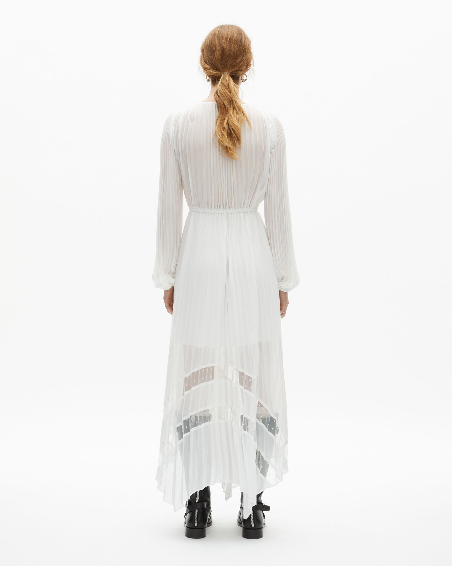 Langes Faltenkleid mit Stickerei in Ecru, ECRU, hi-res image number null