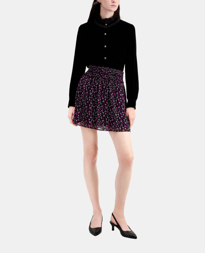 The Kooples FEMME BLACK / PINK jupe courte imprimée avec smocks