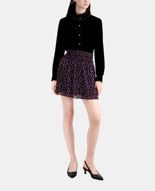 The Kooples FEMME BLACK / PINK jupe courte imprimée avec smocks