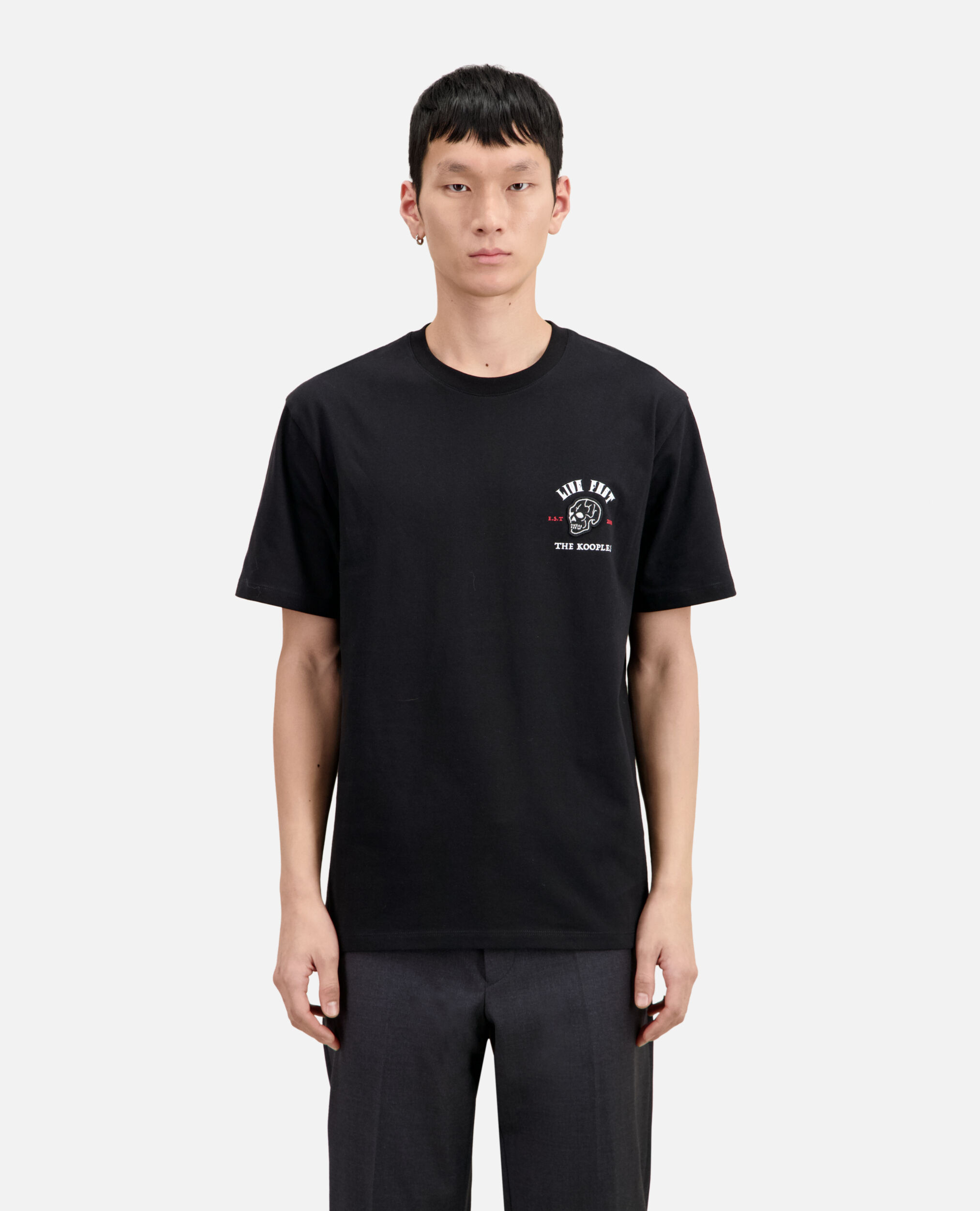 Schwarzes T-Shirt mit „Live fast“-Schriftzug, BLACK, hi-res image number null