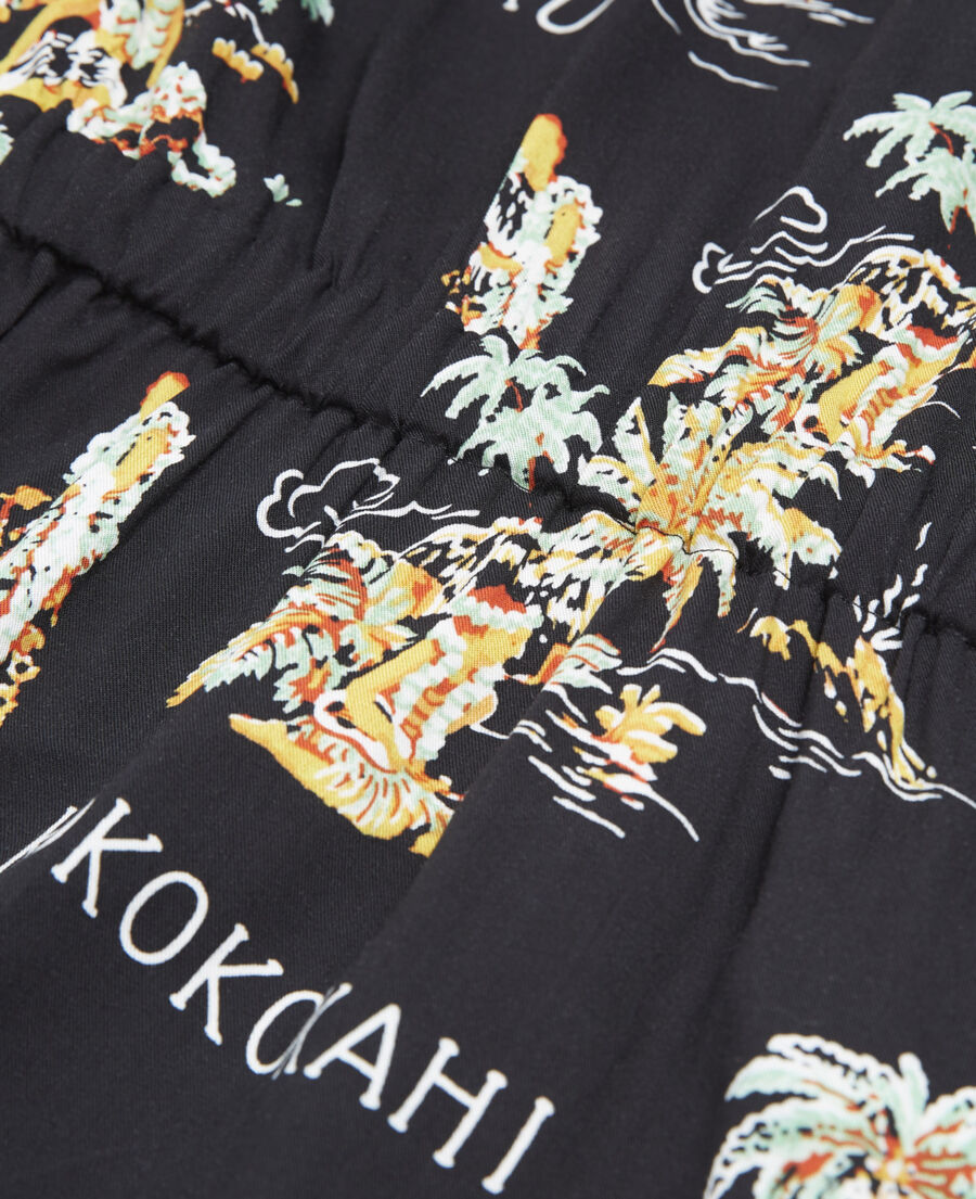 The Kooples DAMEN BLACK schwarzes kurzarm-kleid mit hawaii-motiv