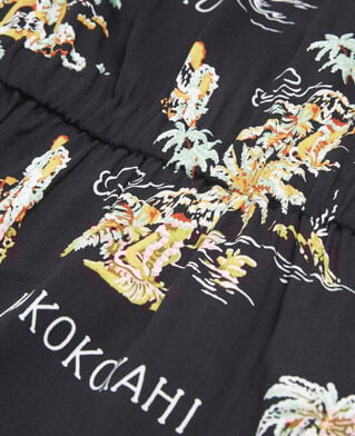 The Kooples DAMEN BLACK schwarzes kurzarm-kleid mit hawaii-motiv