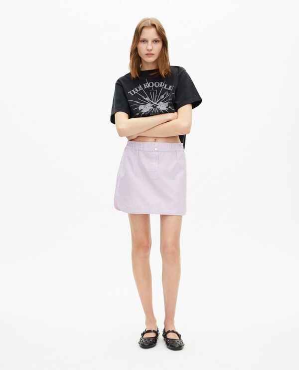 The Kooples WOMEN BLACK WASHED t-shirt with faded black rhinestone screen print