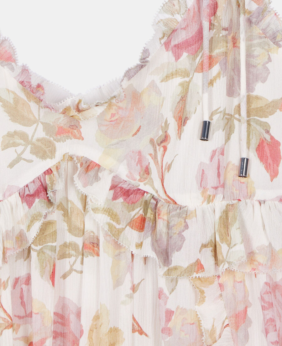 The Kooples WOMEN BEIGE / RED short floral printed silk dress